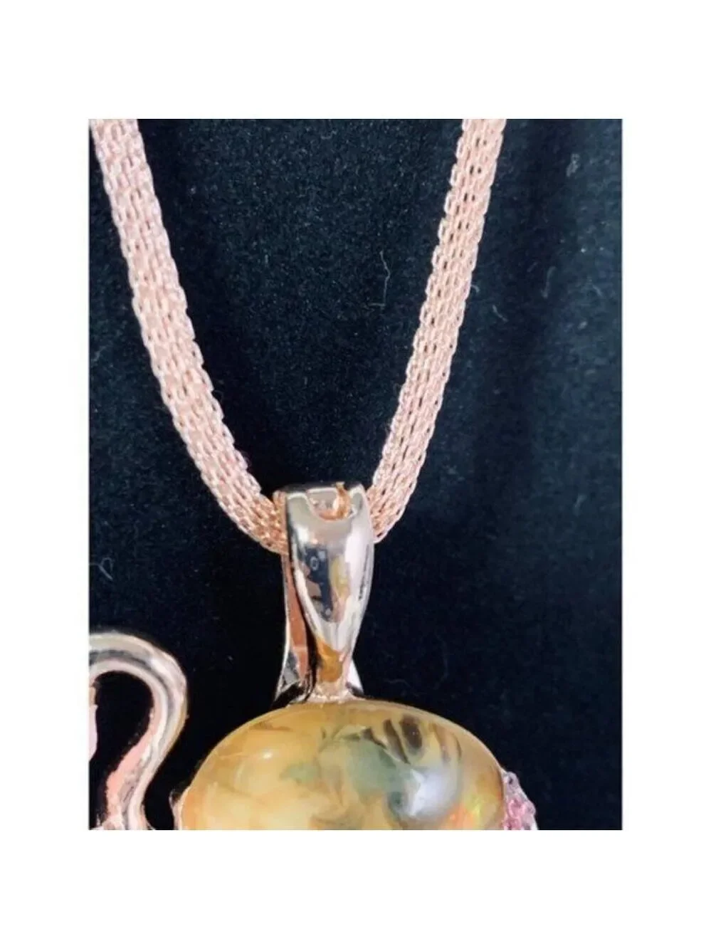 RMN Rose Gold Tone Flamingo Pendant Mesh Choker Necklace